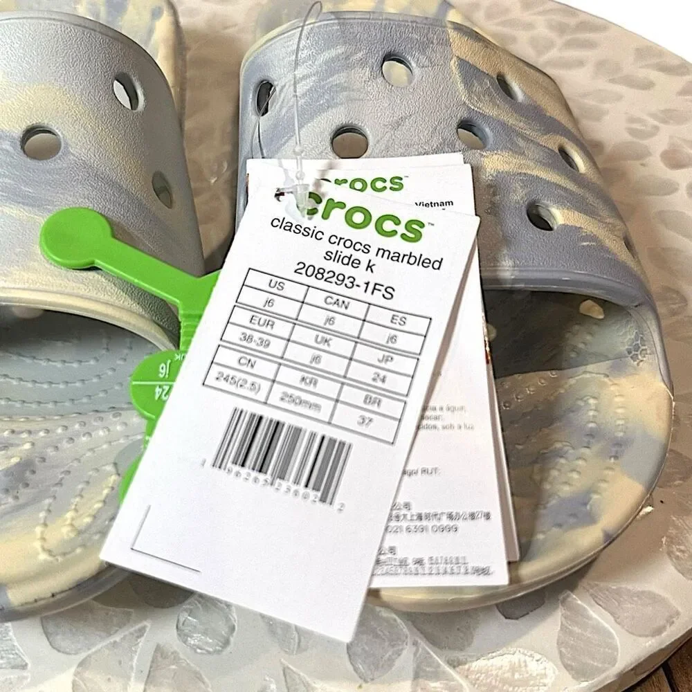 NWT Crocs Classic Slip-On Marbled Slide 208293‑1FS Unisex Youth Size J6 Women’s